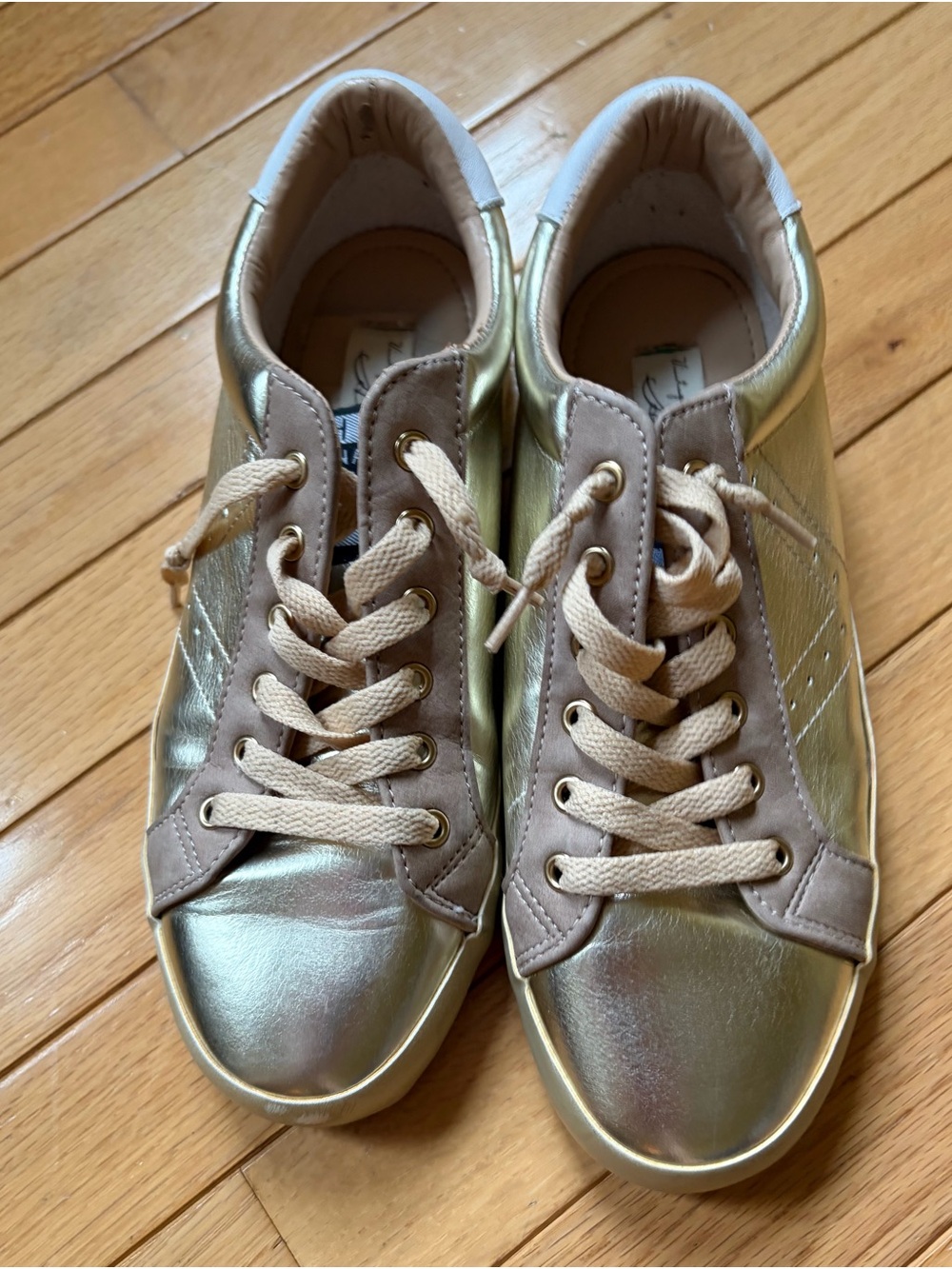 Metallic Gold Casual Lace-Up Sneakers